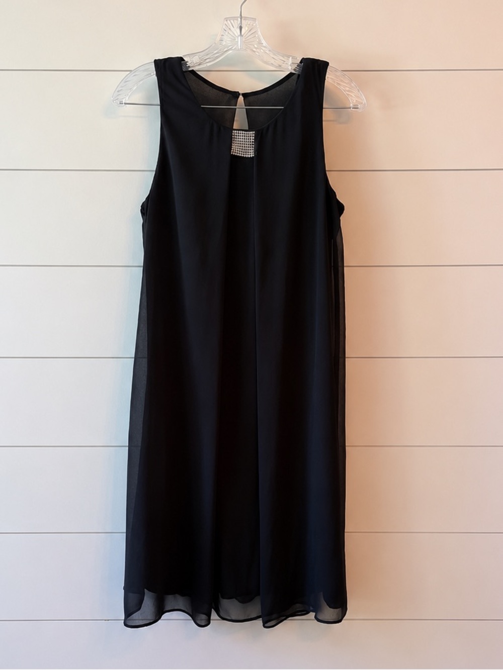 MSK Black Chiffon Overlay Dress Rhinestone Accent Sleeveless Size XL